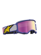 Alpinestars Vision 5 Drag, gafas de motocross moradas con lente de espejo rosa, montura A-FLEX y ventilación RAM-AIR.
