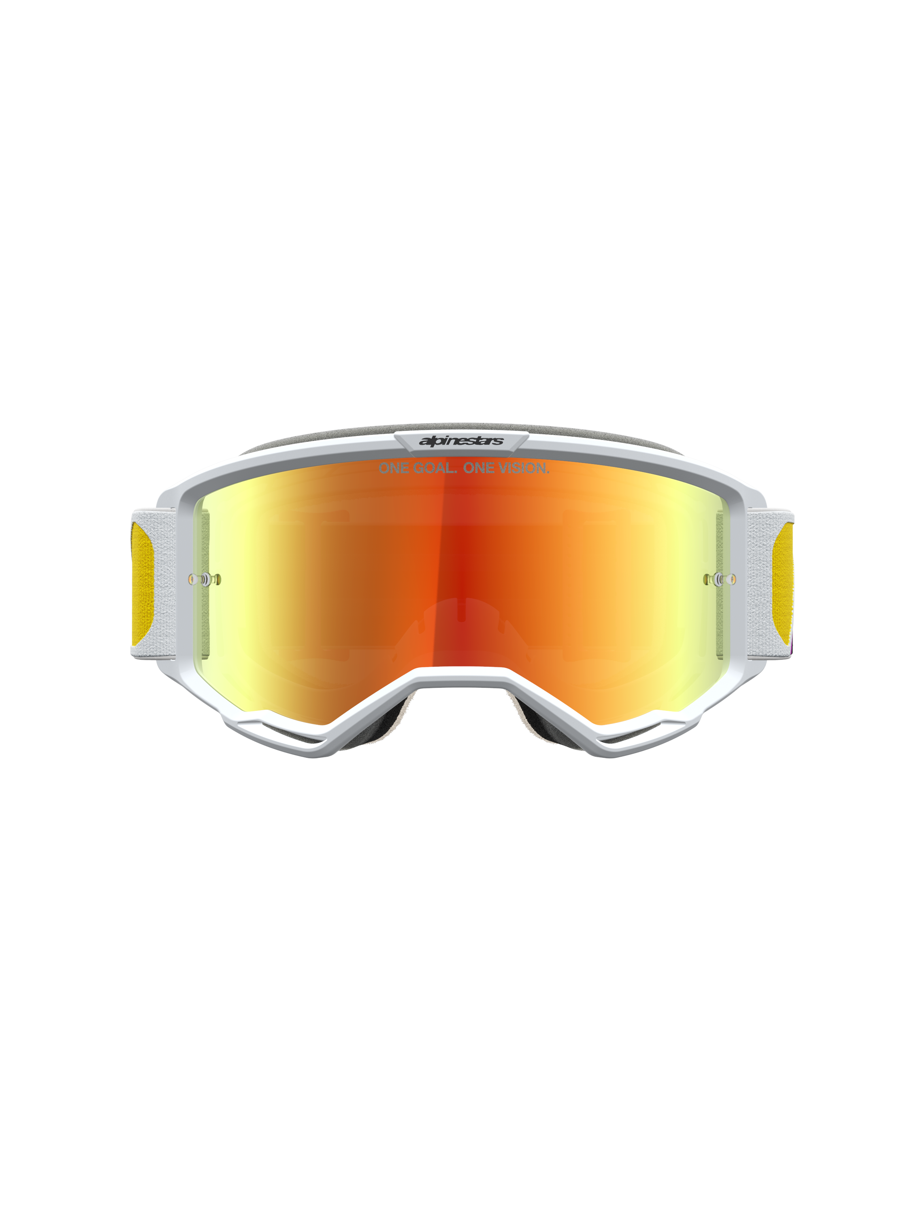 Alpinestars Vision 5 Drag, gafas de motocross con marco blanco A-FLEX, lente de espejo naranja y roja y ventilación RAM-AIR