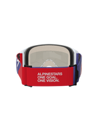 Alpinestars Vision 5 Corp Goggles, Motocross Goggles, Red and Purple, rear view featuring a red elastic strap with white 'ALPINESTARS ONE GOAL. ONE VISION.' slogan, white frame with beige multi-stage face foam, durable off-road eye protection