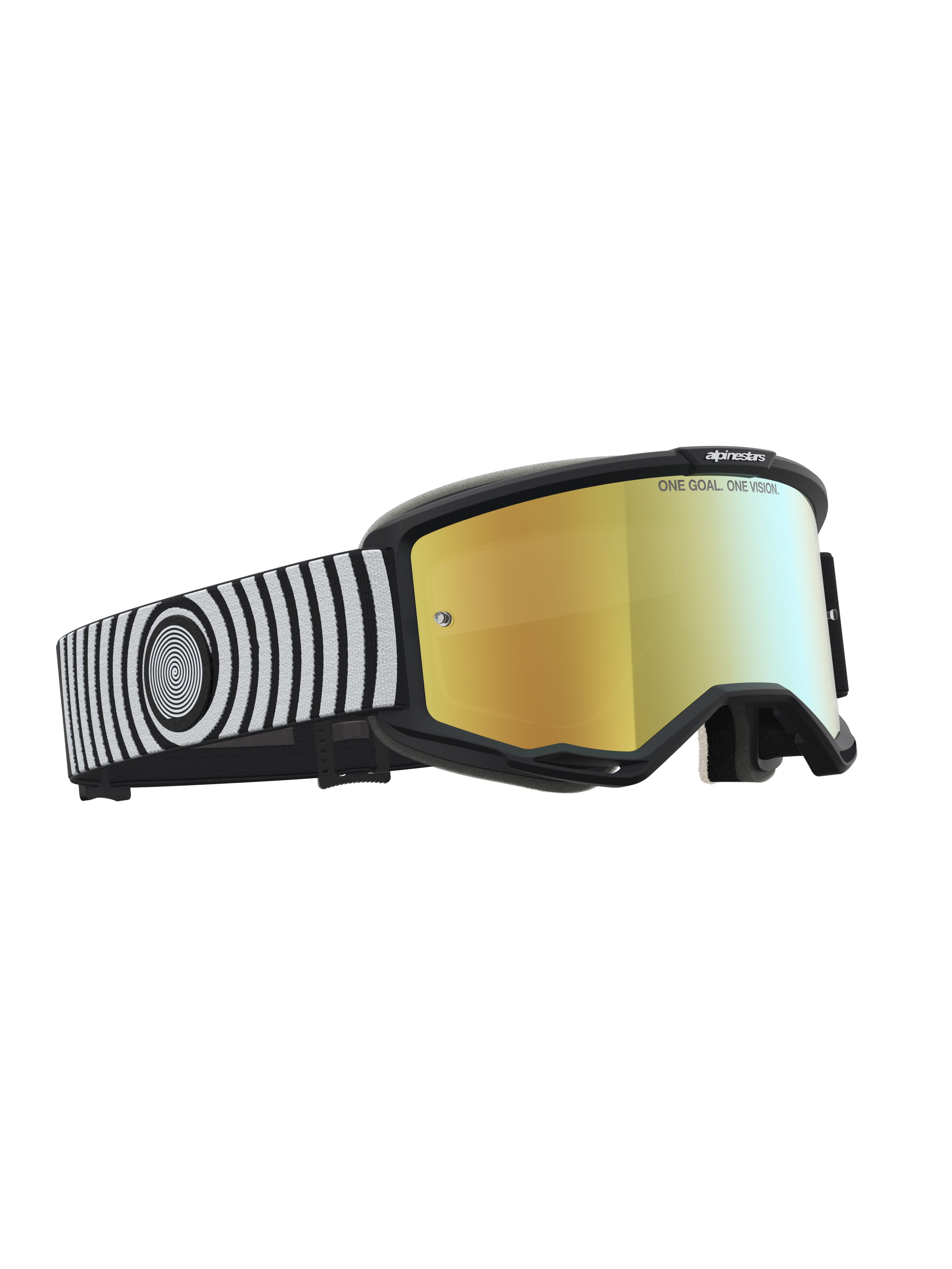 Alpinestars Vision 5 Hone, gafas de motocross para off-road, negras y blancas, lente de espejo dorada, montura A-FLEX