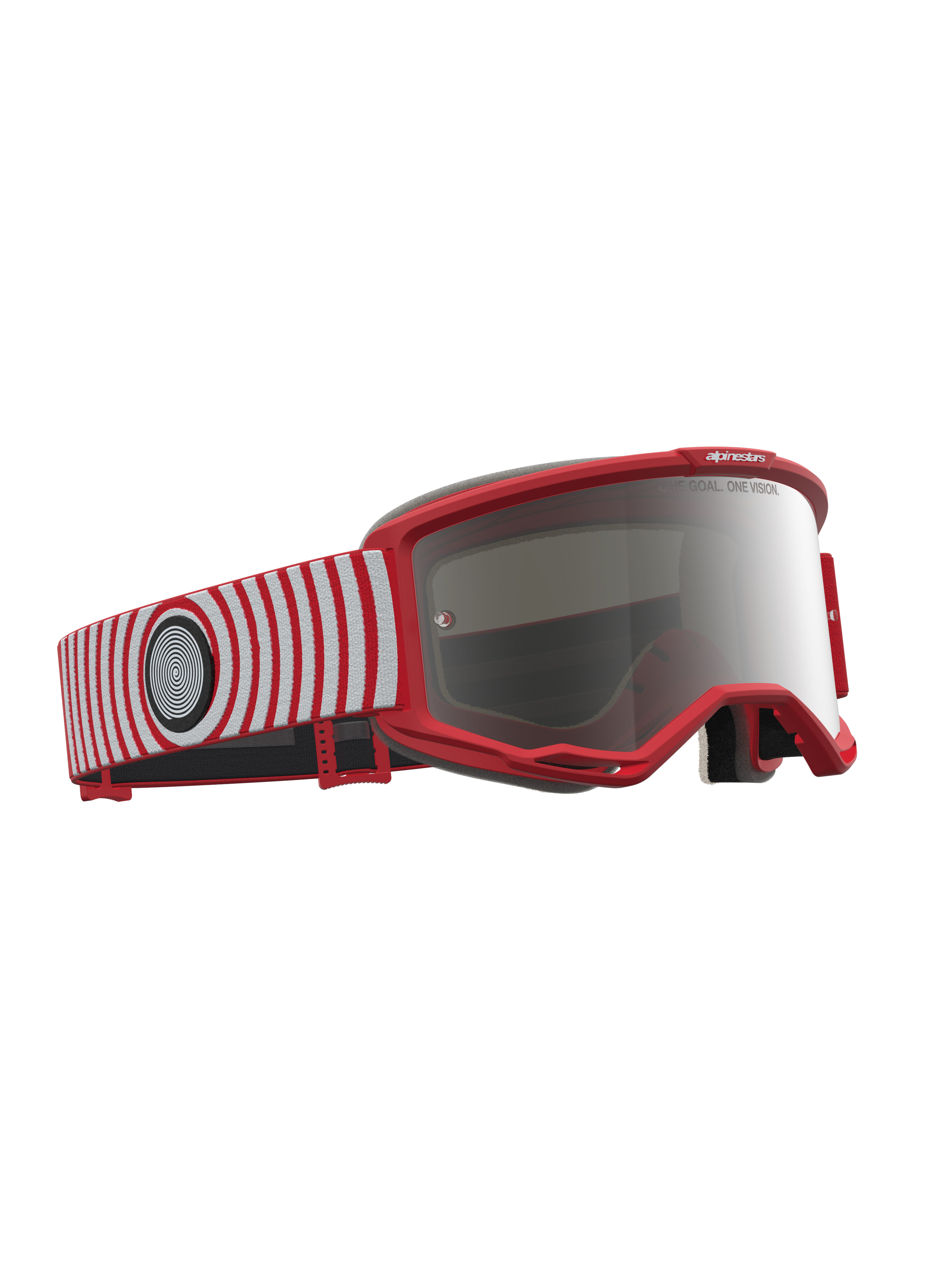Alpinestars Vision 5 Hone, gafas de motocross, rojas y blancas, lente plateada de espejo y marco flexible A-FLEX.