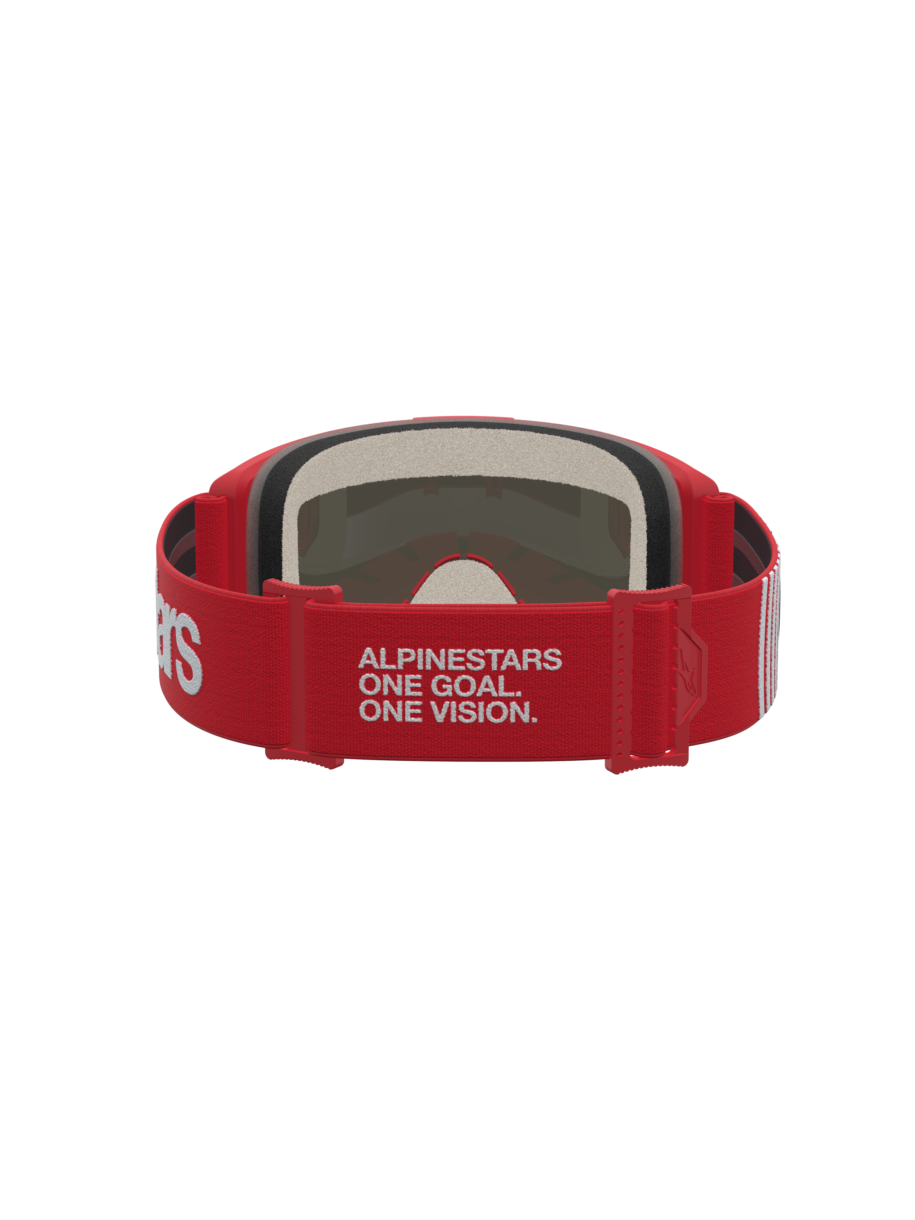Alpinestars Vision 5 Hone, gafas de motocross rojas y blancas, con el lema One Goal One Vision en la correa trasera ajustable, equipo de protección off-road para carreras