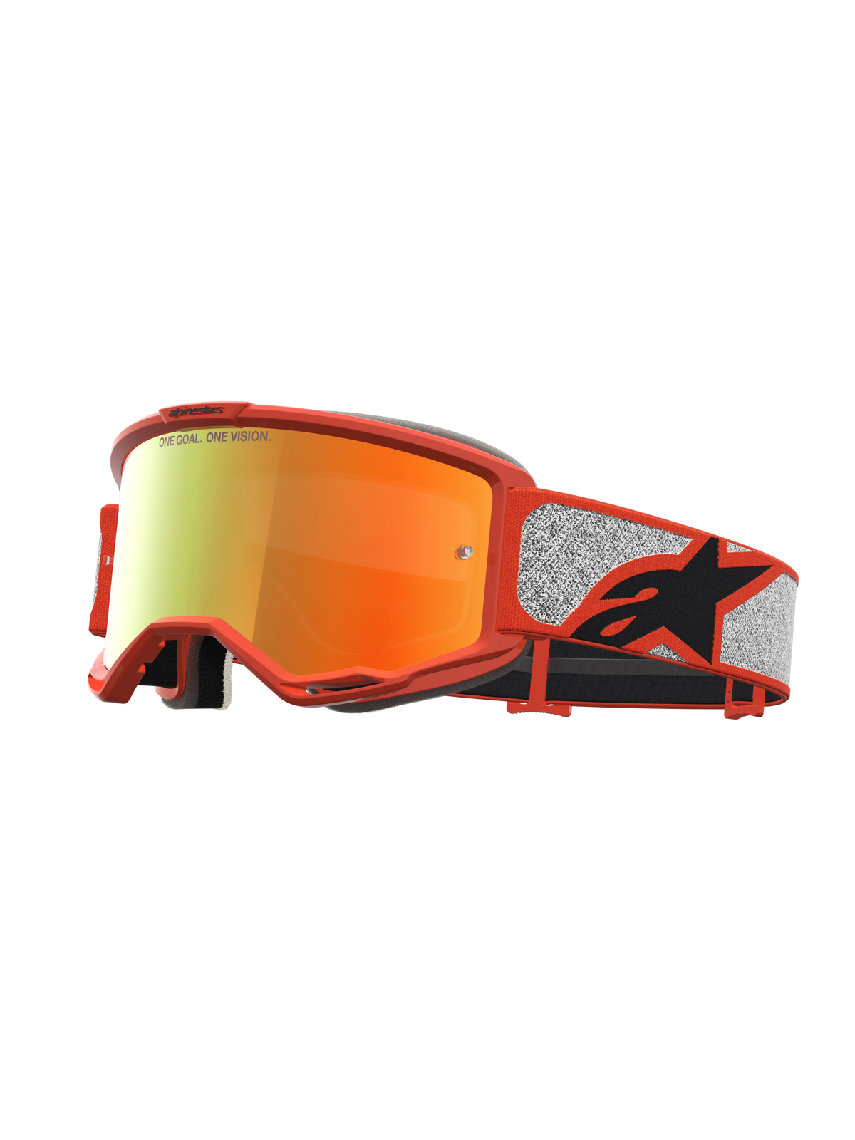 Alpinestars Vision 5 Rora, gafas de motocross naranjas y plateadas con lente de espejo roja y montura A-FLEX