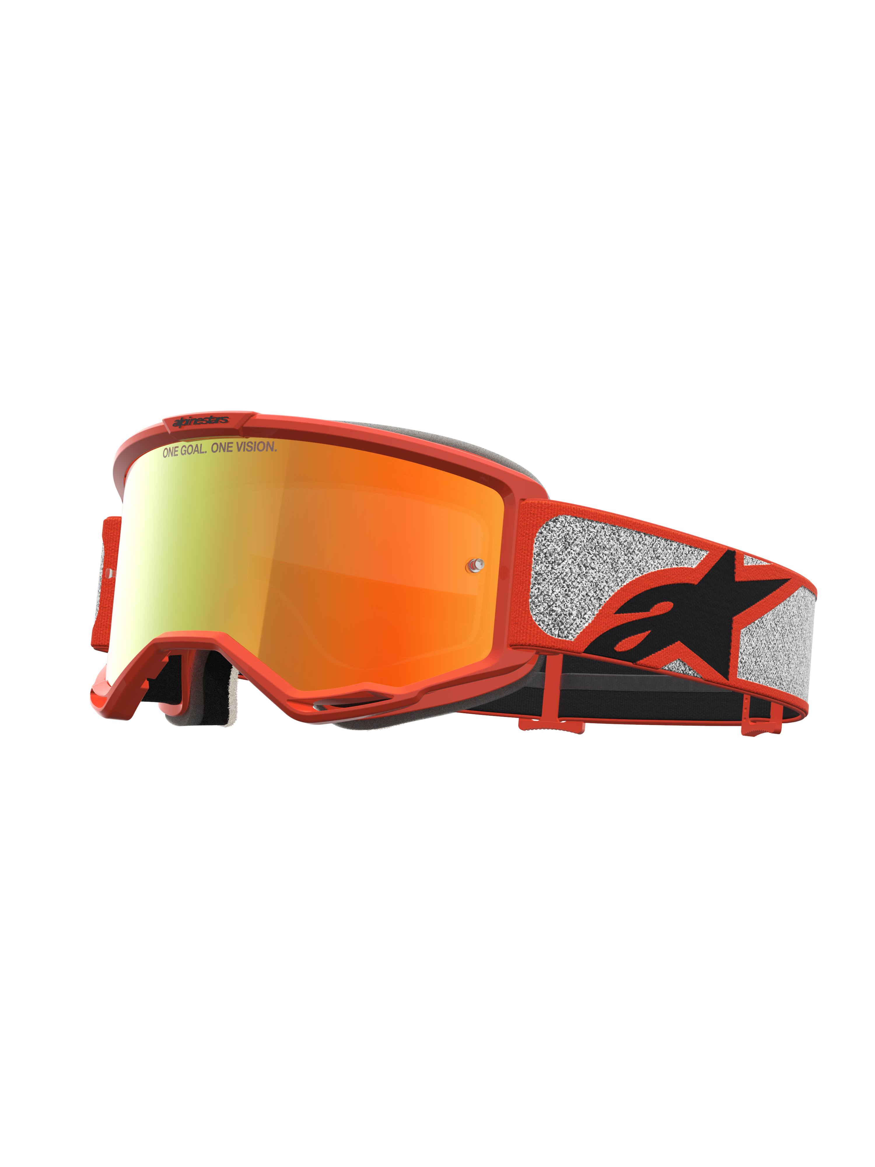 Alpinestars Vision 5 Rora, gafas de motocross naranjas y plateadas con lente de espejo roja y montura A-FLEX