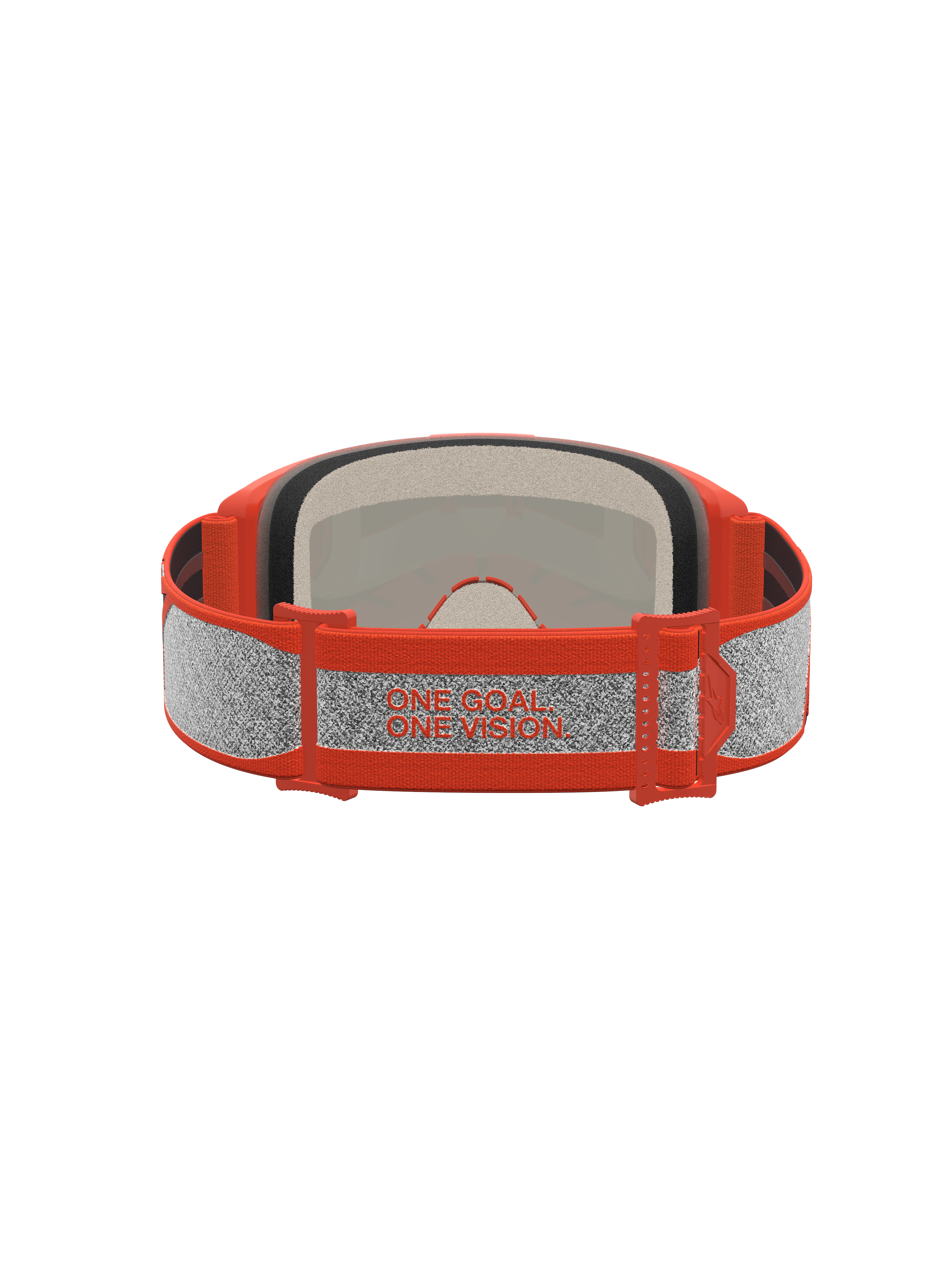 Alpinestars Vision 5 Rora, gafas de motocross con correa naranja y plateada, lema 'One Goal. One Vision.' y espuma acolchada