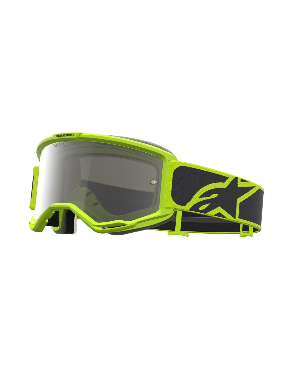 Alpinestars Vision 5 Rora, gafas de motocross, negras y amarillas fluo, lente plateada espejada y ventilación RAM-AIR