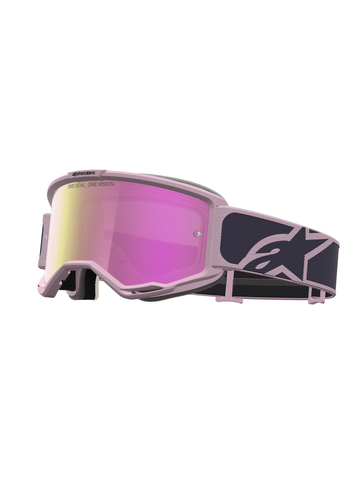 Gafas de motocross Alpinestars Vision 5 Rora, grises y rosa con lente espejo rosa y marco flexible A-FLEX.