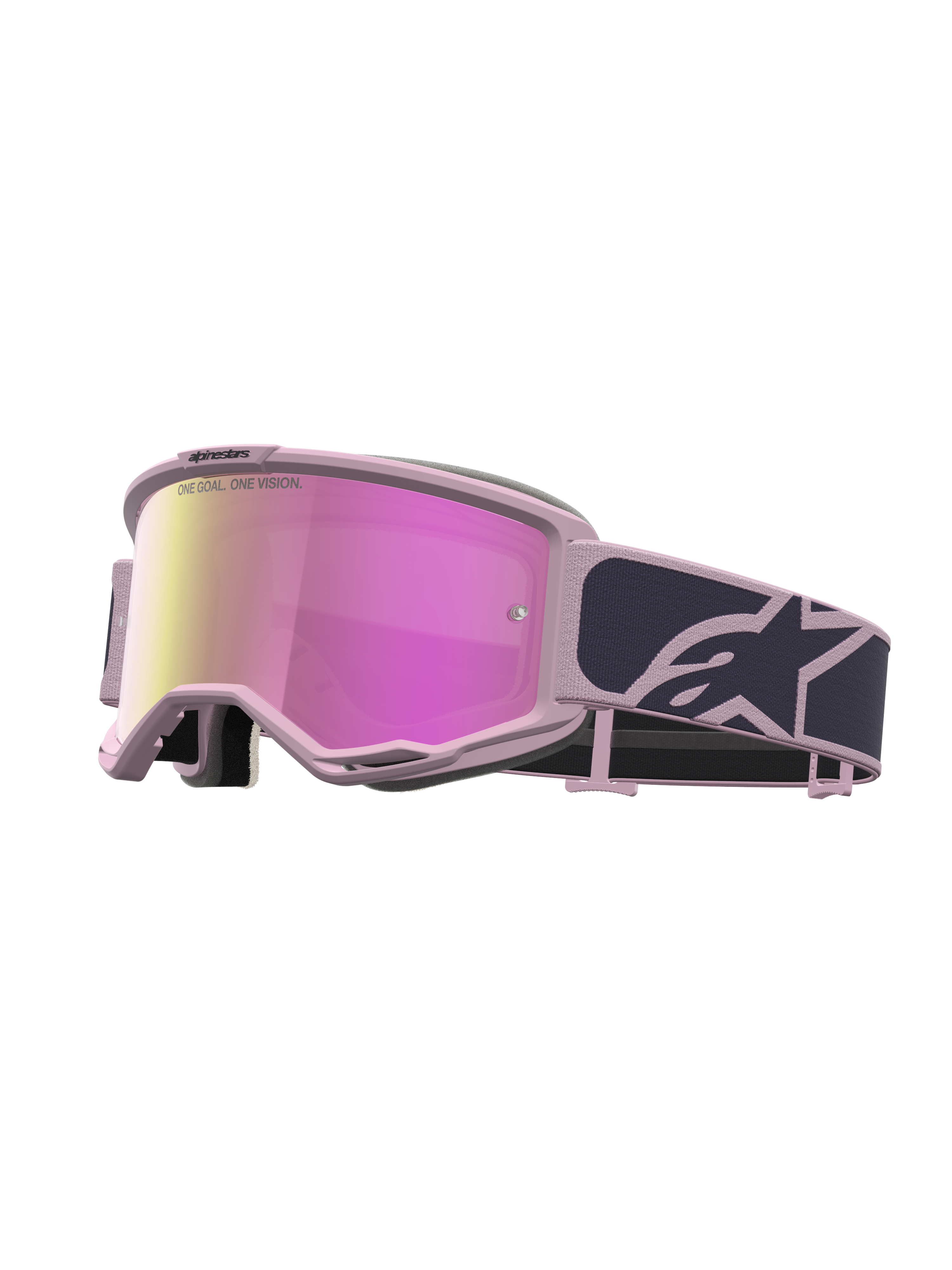 Gafas de motocross Alpinestars Vision 5 Rora, grises y rosa con lente espejo rosa y marco flexible A-FLEX.