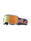 Alpinestars Vision 5 Le Fiftyfold, gafas de motocross, lente de espejo roja, correa con bandera de EE. UU. azul y blanca