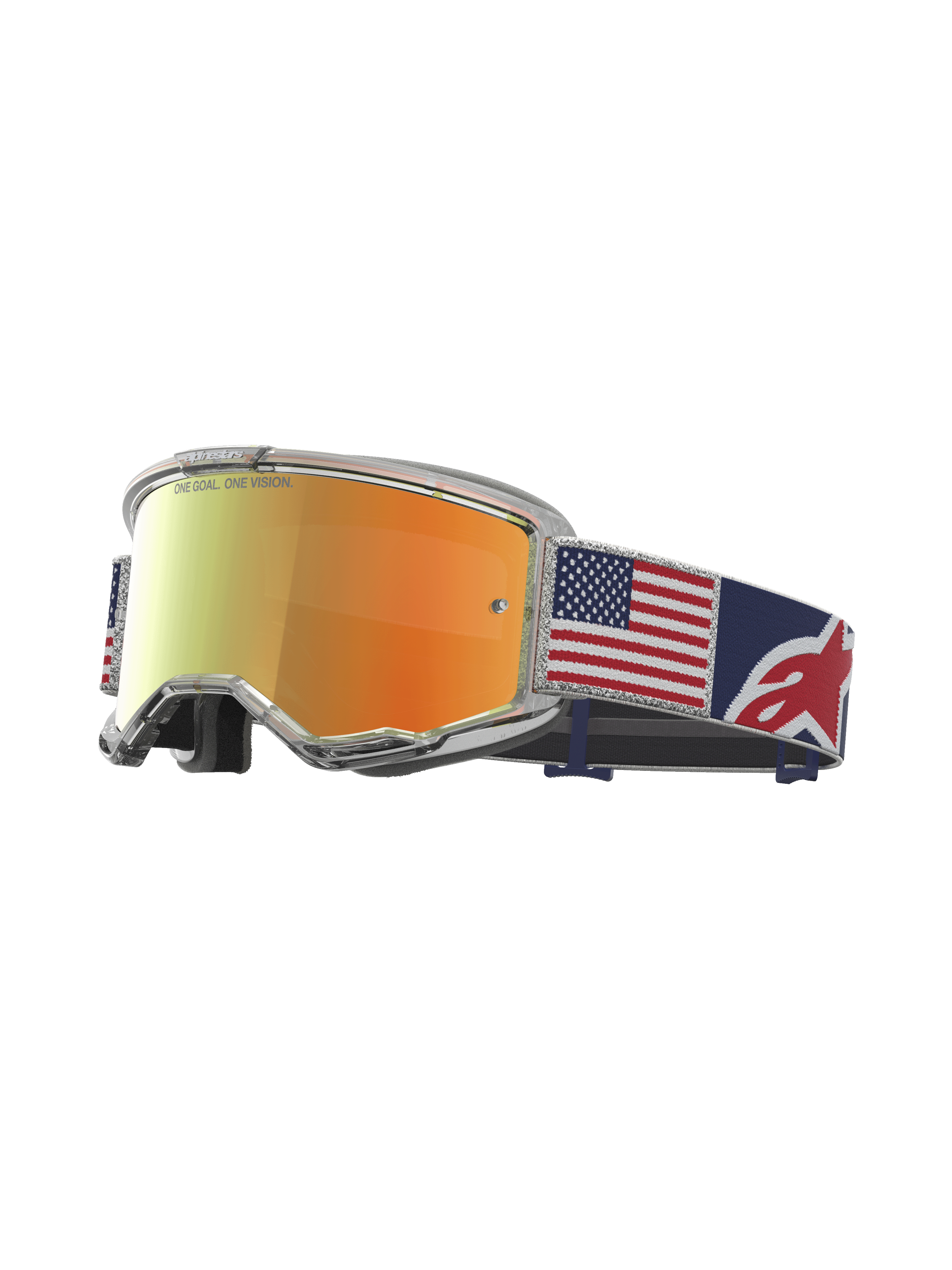 Alpinestars Vision 5 Le Fiftyfold, gafas de motocross, lente de espejo roja, correa con bandera de EE. UU. azul y blanca
