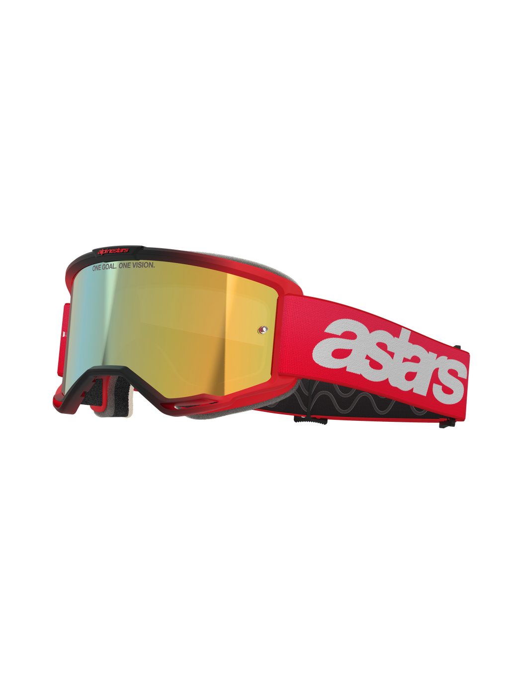 Alpinestars Vision 5 Blaze Goggles, gafas de motocross, montura y correa rojas con lente Mirror Gold, con logotipo astars blanco en el lateral, montura ligera A-FLEX con espuma facial multicapa para carreras todoterreno