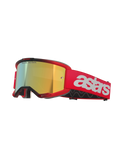 Alpinestars Vision 5 Blaze Goggles, gafas de motocross, montura y correa rojas con lente Mirror Gold, con logotipo astars blanco en el lateral, montura ligera A-FLEX con espuma facial multicapa para carreras todoterreno