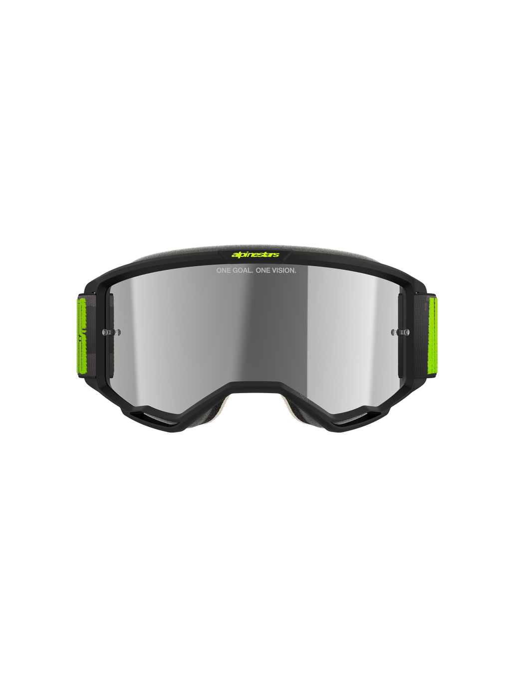 Alpinestars Vision 5 Hollow Goggles, gafas de motocross, gris y amarillo flúor, lente de espejo plateada, marco gris con detalles amarillos brillantes y correa tejida ancha, protección ocular de alto rendimiento para carreras todoterreno