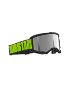 Alpinestars Vision 5 Hollow Goggles, gafas de motocross, gris carbón y amarillo flúor, lente de espejo plateado, correa ancha negra con logotipo en amarillo neón llamativo, montura con sistema de ventilación RAM-AIR para carreras todoterreno