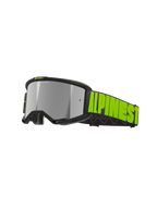 Gafas Alpinestars Vision 5 Hollow, gafas de motocross y off-road, color gris carbón y amarillo flúor, lente de espejo plateado reflectante con montura negra, correa ancha negra con marca llamativa en amarillo neón y agarre interno de silicona, puertos de ventilación y espuma facial suave