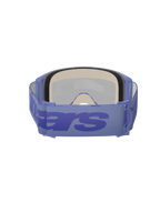 Alpinestars Vision 5 Wordmark Goggles, Motocross Goggles, Purple Mirror Blue, rear view showing thick multi-layer face foam and adjustable purple strap with large blue wordmark branding, high-performance protective eyewear for off-road racing