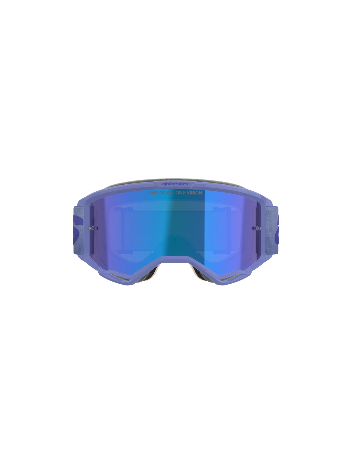 Alpinestars Vision 5 Wordmark Goggles, gafas de motocross, moradas con lente de espejo azul, vista frontal con un amplio campo de visión, correa ajustable y marca distintiva