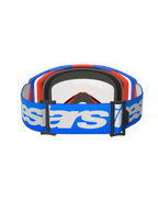 Gafas Alpinestars Vision 8 Wordmark, gafas de motocross, azul y naranja con lente transparente, correa azul ancha con el logotipo de Alpinestars en blanco, equipo de protección de alto rendimiento para off-road