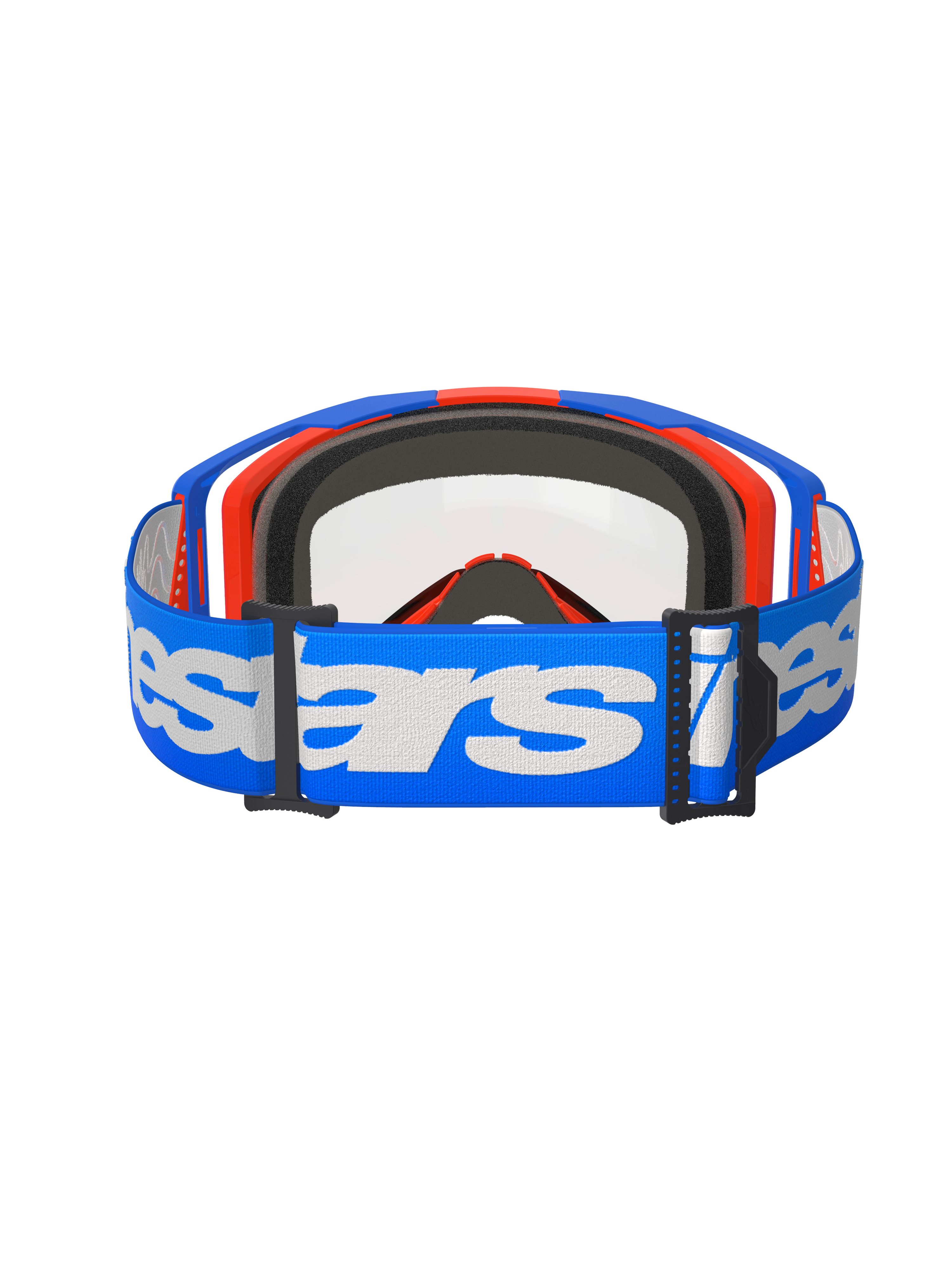 Gafas Alpinestars Vision 8 Wordmark, gafas de motocross, azul y naranja con lente transparente, correa azul ancha con el logotipo de Alpinestars en blanco, equipo de protección de alto rendimiento para off-road