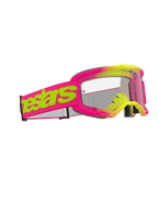 Gafas Alpinestars Vision 5 Wordmark, gafas de motocross, montura rosa y amarillo fluorescente con lente transparente, correa ancha rosa con el llamativo logotipo de Alpinestars en amarillo neón, protección ocular de alto rendimiento para carreras todoterreno