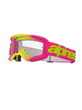 Alpinestars Vision 5 Wordmark Goggles, gafas de motocross, rosa y amarillo flúor, lente transparente, logotipo en verde lima intenso sobre correa rosa, espuma facial de múltiples capas, diseño ventilado para carreras off-road
