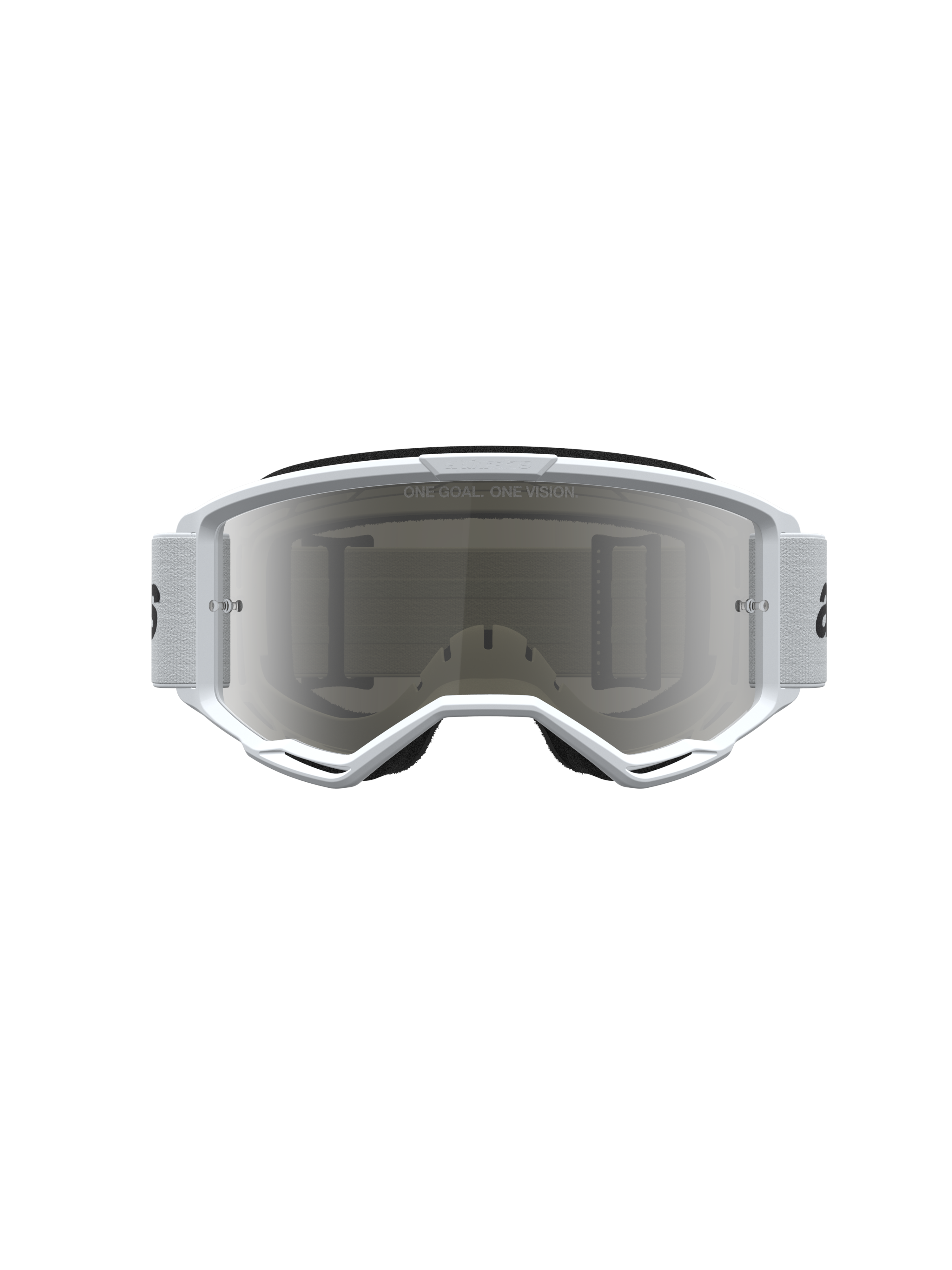 Alpinestars Vision 3 Wordmark Mirror, gafas de motocross blancas y negras con lente plateada de espejo anti-vaho.