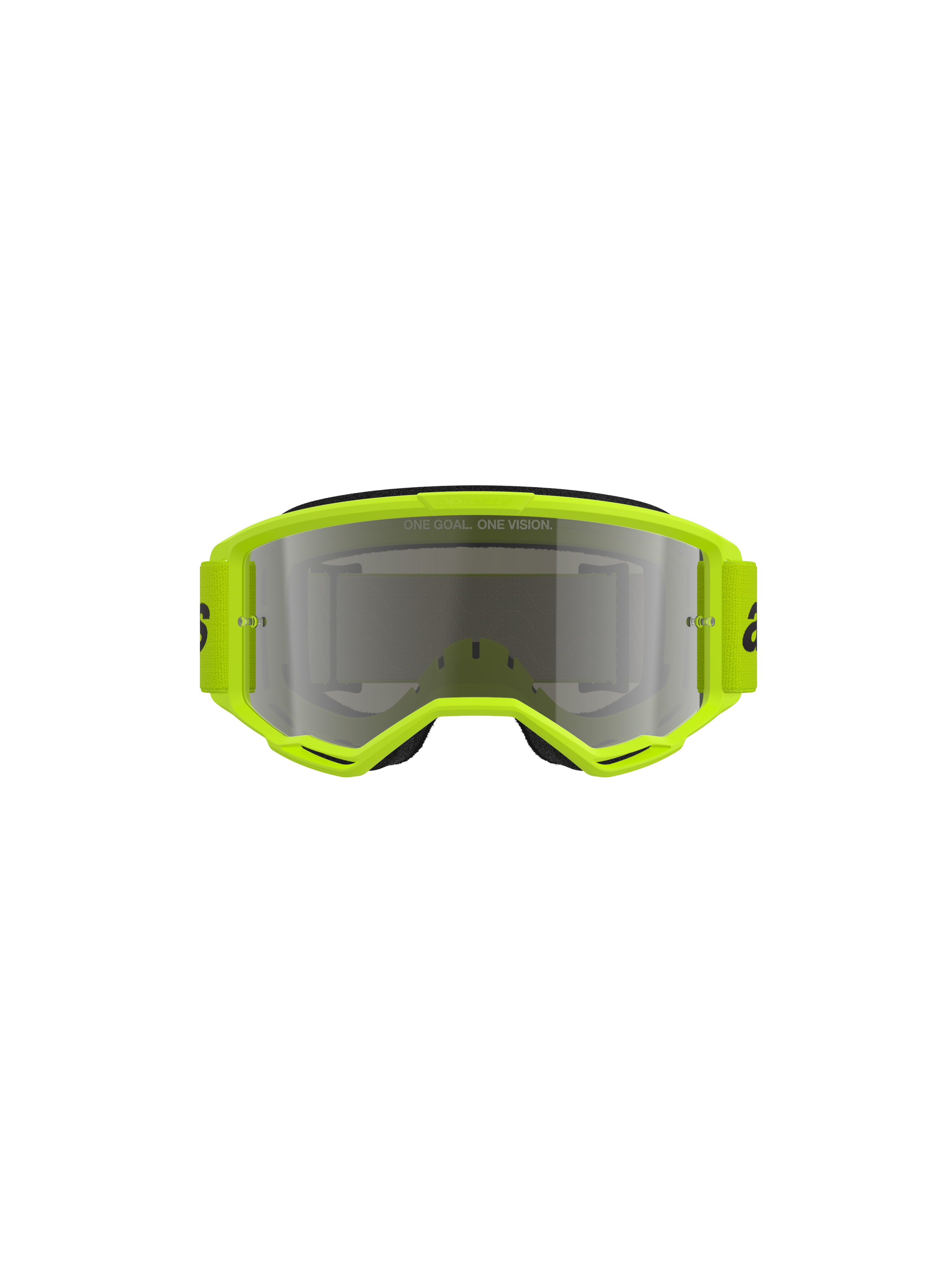 Alpinestars Vision 3 Wordmark Goggles, Motocross Goggles, Yellow Fluo frame with Mirror Silver lens, matching yellow strap with black branding, front view highlighting the wide field of view