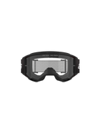 Gafas Alpinestars Vision 3 Wordmark, gafas de motocross, negro y transparente, vista frontal con lente transparente antivaho, montura A-FLEX, correa negra con logotipo blanco de Alpinestars y detalle del eslogan 'ONE GOAL. ONE VISION.'