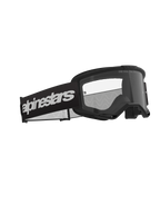 Gafas Alpinestars Vision 3 Wordmark, gafas de motocross, negro y transparente, con una correa ancha negra con un logotipo blanco llamativo, lente transparente antivaho con el texto "ONE GOAL. ONE VISION.", diseño de alto rendimiento elegante para carreras todoterreno