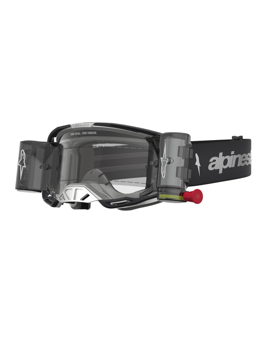 Alpinestars Vision 8 Ámbar Roll Off, gafas de motocross negras y plateadas con sistema Roll Off y lente transparente.