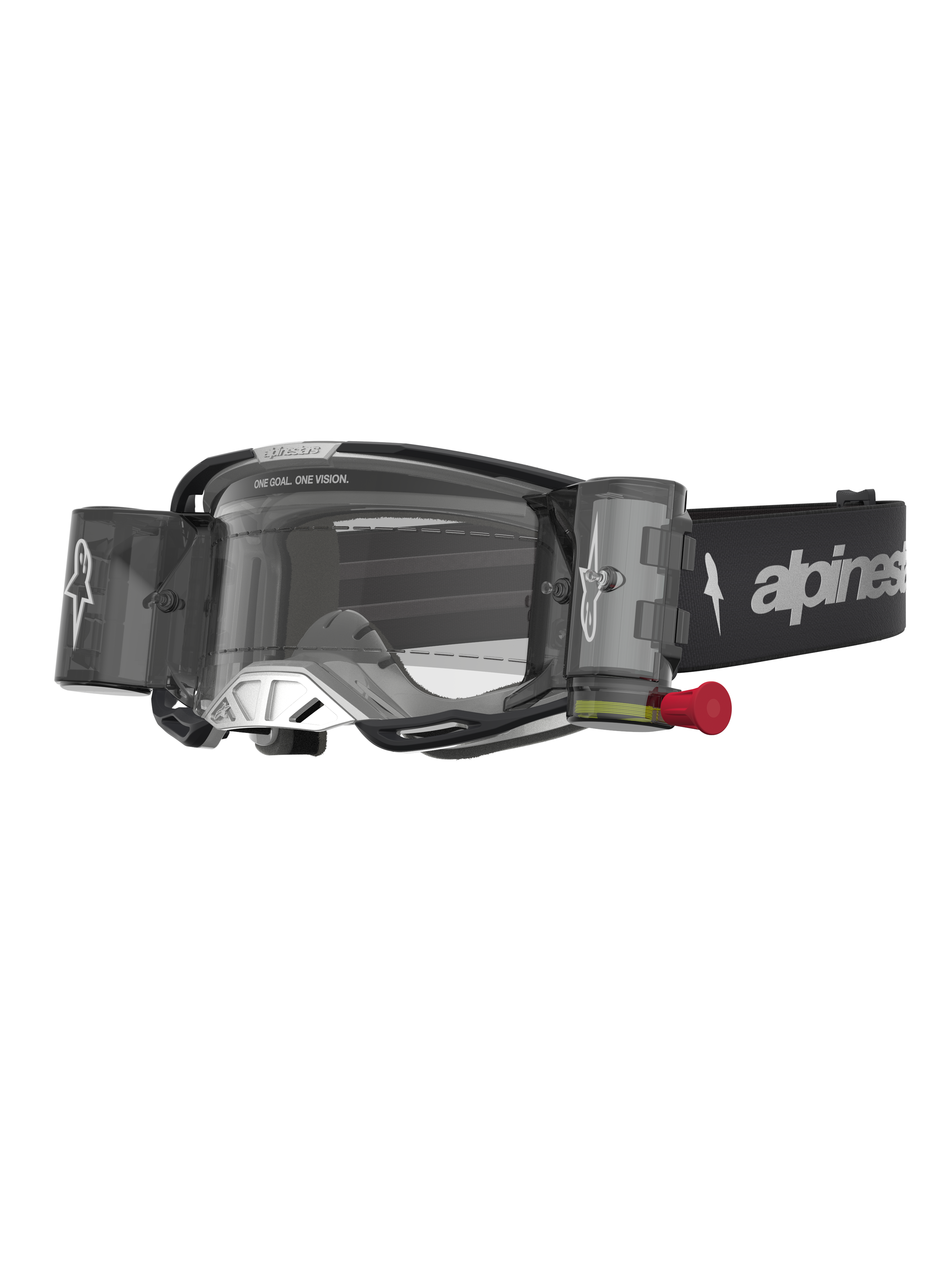 Alpinestars Vision 8 Ámbar Roll Off, gafas de motocross negras y plateadas con sistema Roll Off y lente transparente.