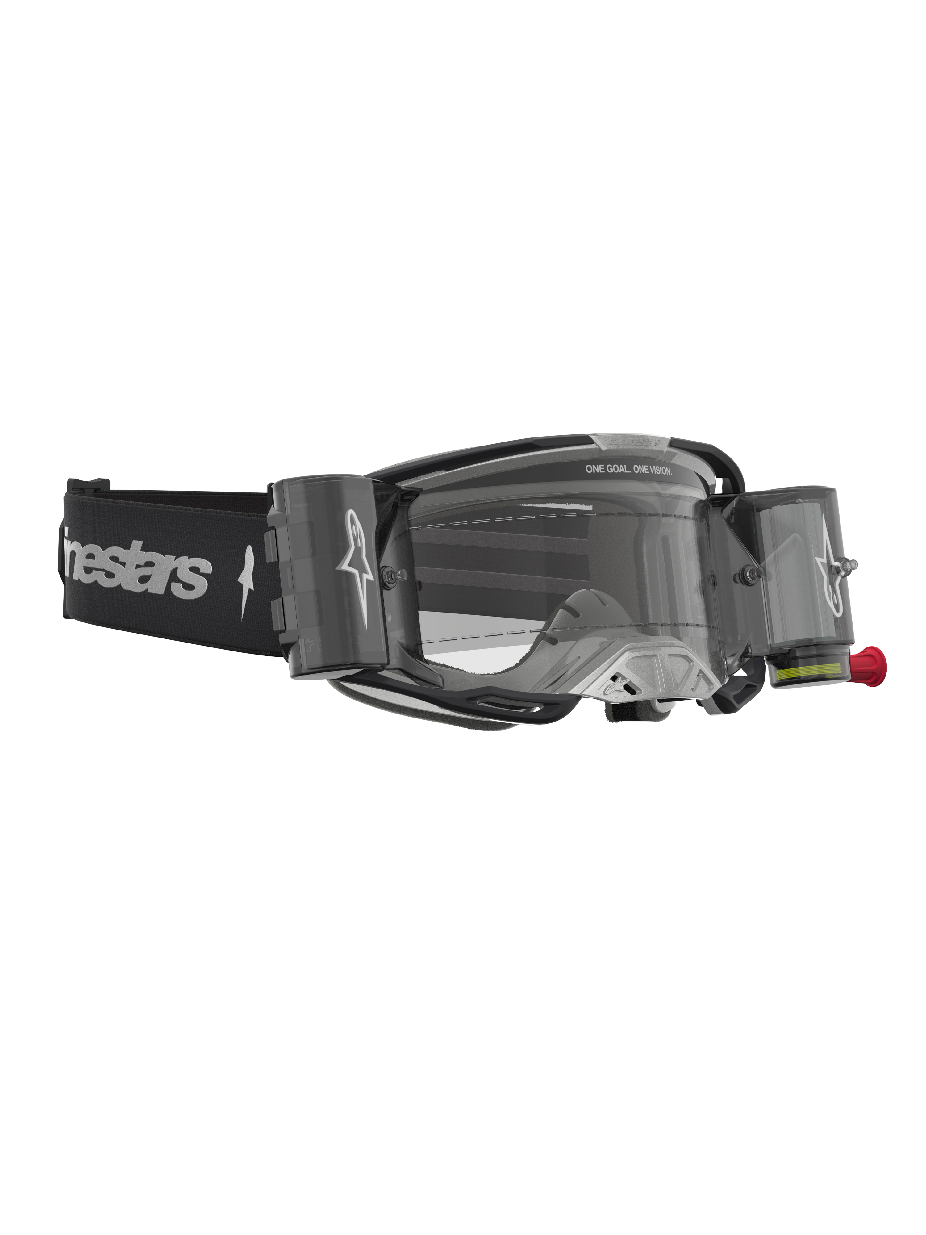 Gafas Alpinestars Vision 8 Ámbar Roll Off, para motocross, negras y plateadas con sistema roll off y lente transparente.