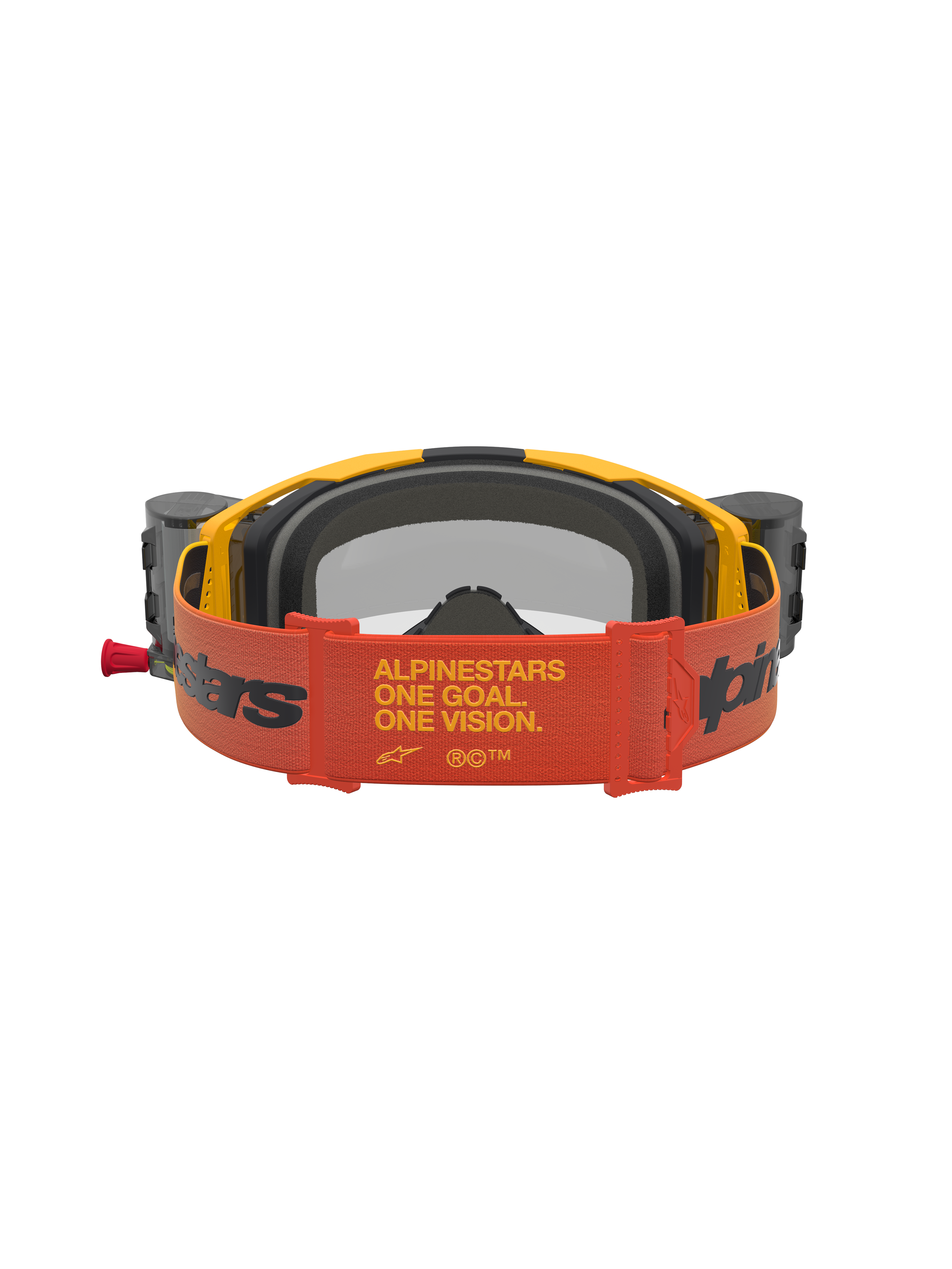 Alpinestars Gafas Vision 8 Amber Roll Off, gafas de motocross y off-road para hombre, amarillas y rojas, sistema Roll Off y correa con el lema One Goal One Vision