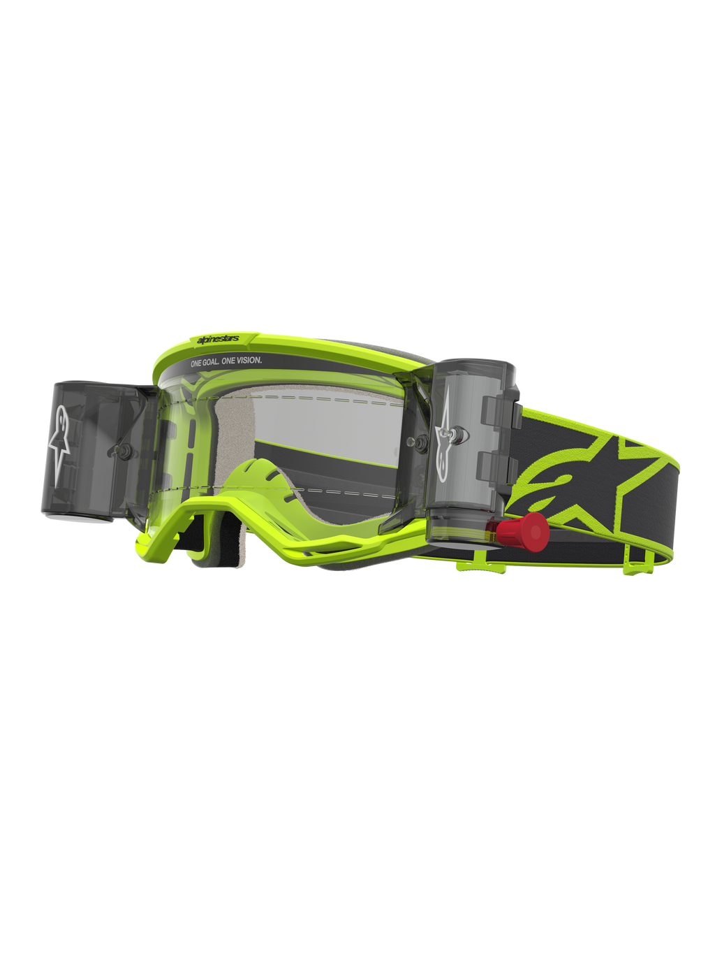 Alpinestars Vision 5 Rora Roll Off, gafas de motocross para off-road, amarillo fluo y negro, lente transparente con sistema roll off integrado y correa con logotipo