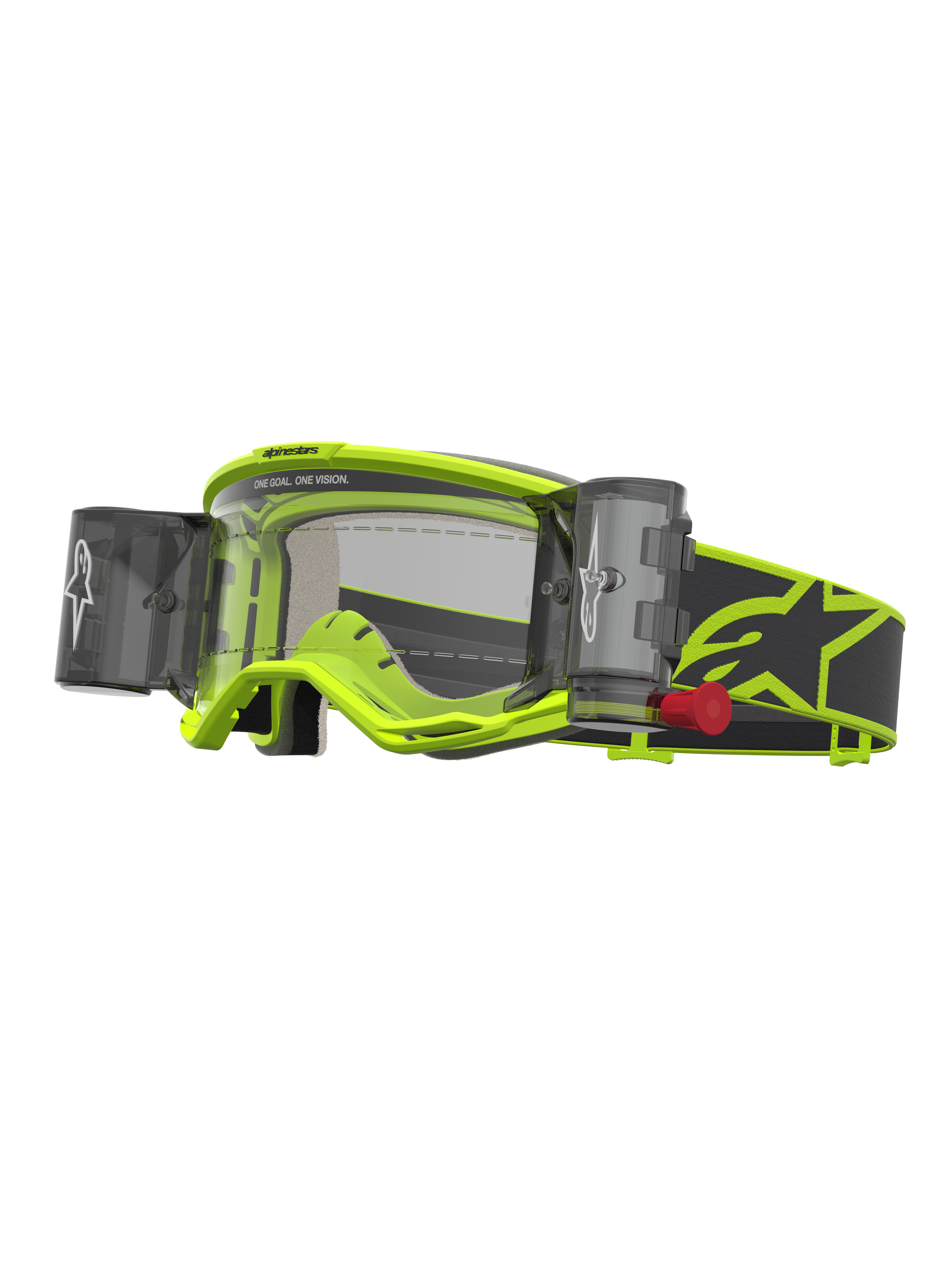 Alpinestars Vision 5 Rora Roll Off, gafas de motocross para off-road, amarillo fluo y negro, lente transparente con sistema roll off integrado y correa con logotipo