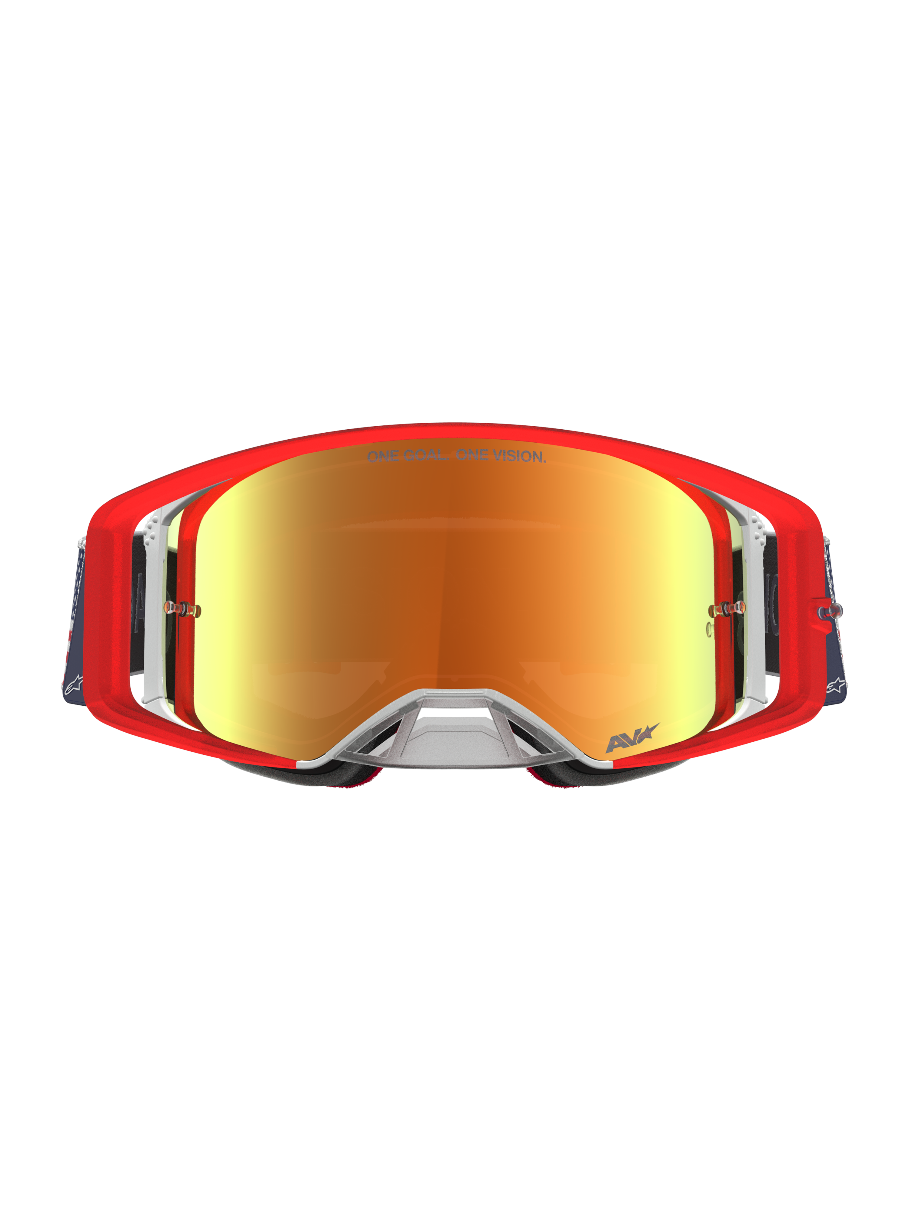 Gafas Alpinestars Supertech LE Fiftyfold para motocross, rojas y azules con lentes de espejo rojos, edición limitada.