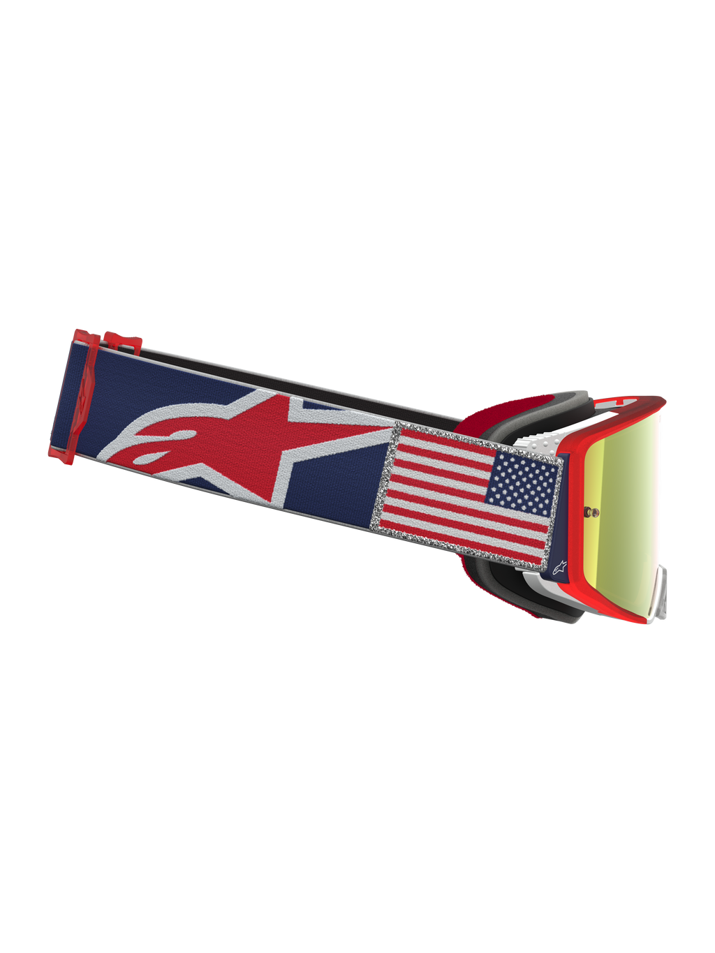 Alpinestars Supertech Fiftyfold, gafas de motocross, azules y rojas con lente de espejo y parche de bandera de EE. UU.