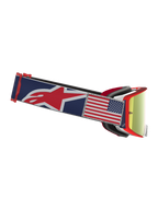 Alpinestars Supertech Fiftyfold, gafas de motocross, azules y rojas con lente de espejo y parche de bandera de EE. UU.