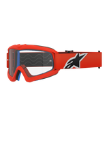 Alpinestars Vision Youth Corp Goggles, gafas de motocross, naranja y transparente, con montura naranja y correa ancha con logotipo en blanco y negro, lente transparente antivaho, diseñadas para pilotos jóvenes y carreras todoterreno
