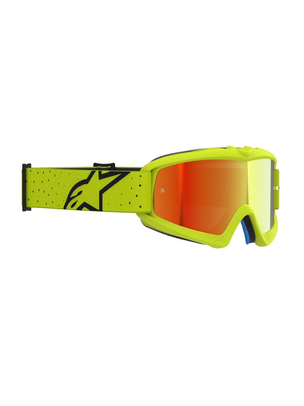 Gafas Vision Vesta Juveniles Alpinestars, para motocross, amarillo flúor con lente de espejo rojo, correa ajustable.