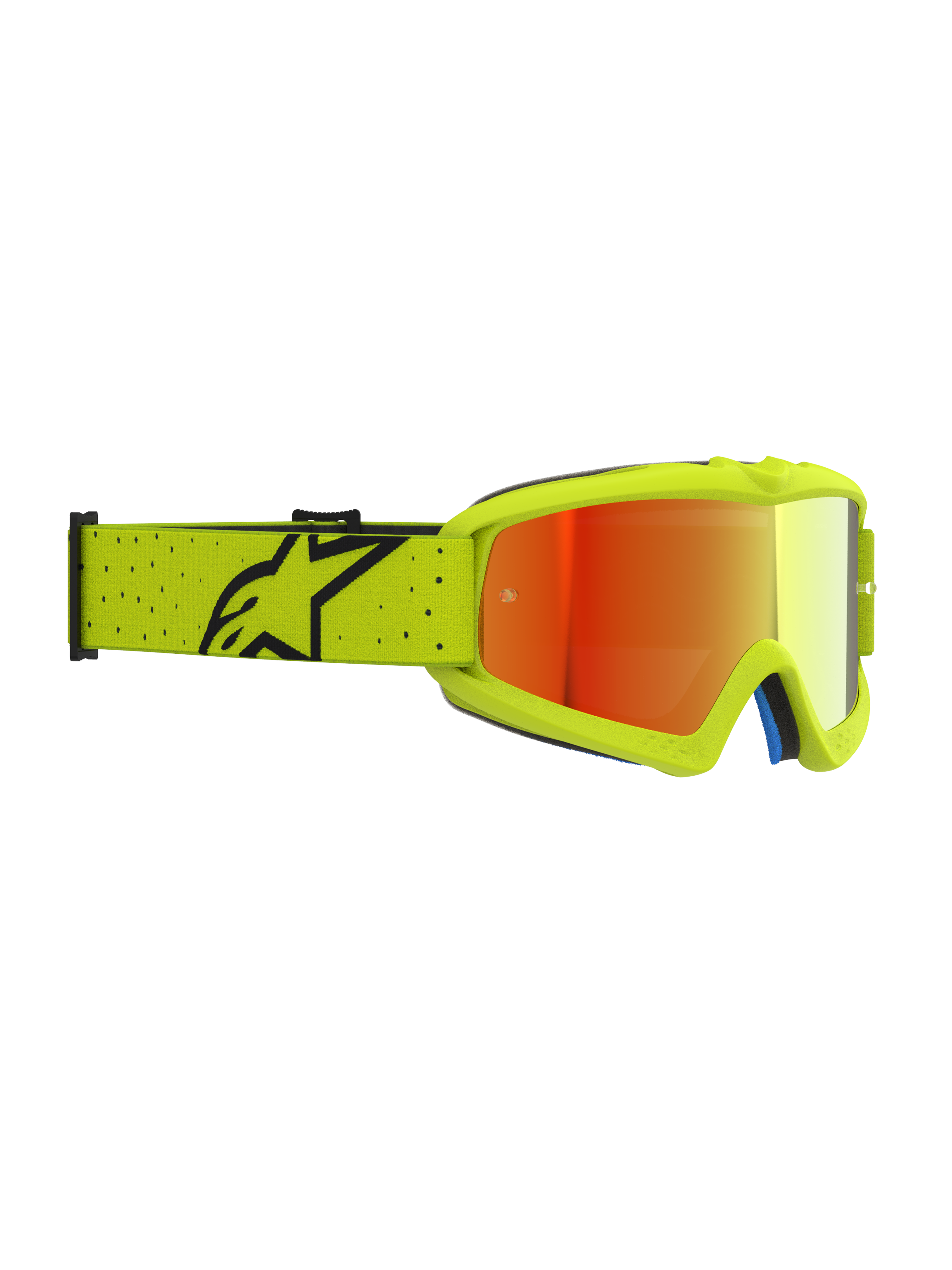 Gafas Vision Vesta Juveniles Alpinestars, para motocross, amarillo flúor con lente de espejo rojo, correa ajustable.