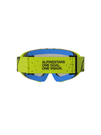 Gafas Alpinestars Vision Vesta Juveniles de motocross, amarillas y azules con el lema One Goal. One Vision. en la correa.