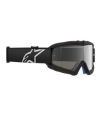 Alpinestars Vision Youth Corp Goggles, Motocross Goggles, Black Mirror Silver, featuring a mirrored polycarbonate lens and a black strap with a white Alpinestars logo, designed for youth riders