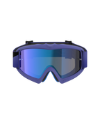 Gafas Alpinestars Vision Youth Corp, gafas de motocross, montura en púrpura y rosa flúor con lente azul de espejo, protección ocular off-road específica para jóvenes, vista frontal que muestra el marco A-FLEX y la espuma facial de varias etapas