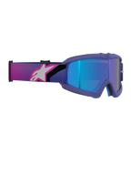 Alpinestars Vision Youth Corp Goggles, gafas de motocross, montura púrpura y rosa flúor con lente azul de espejo, correa elástica ancha con el logotipo de Alpinestars en rosa y blanco, gafas off-road de alto rendimiento para jóvenes pilotos