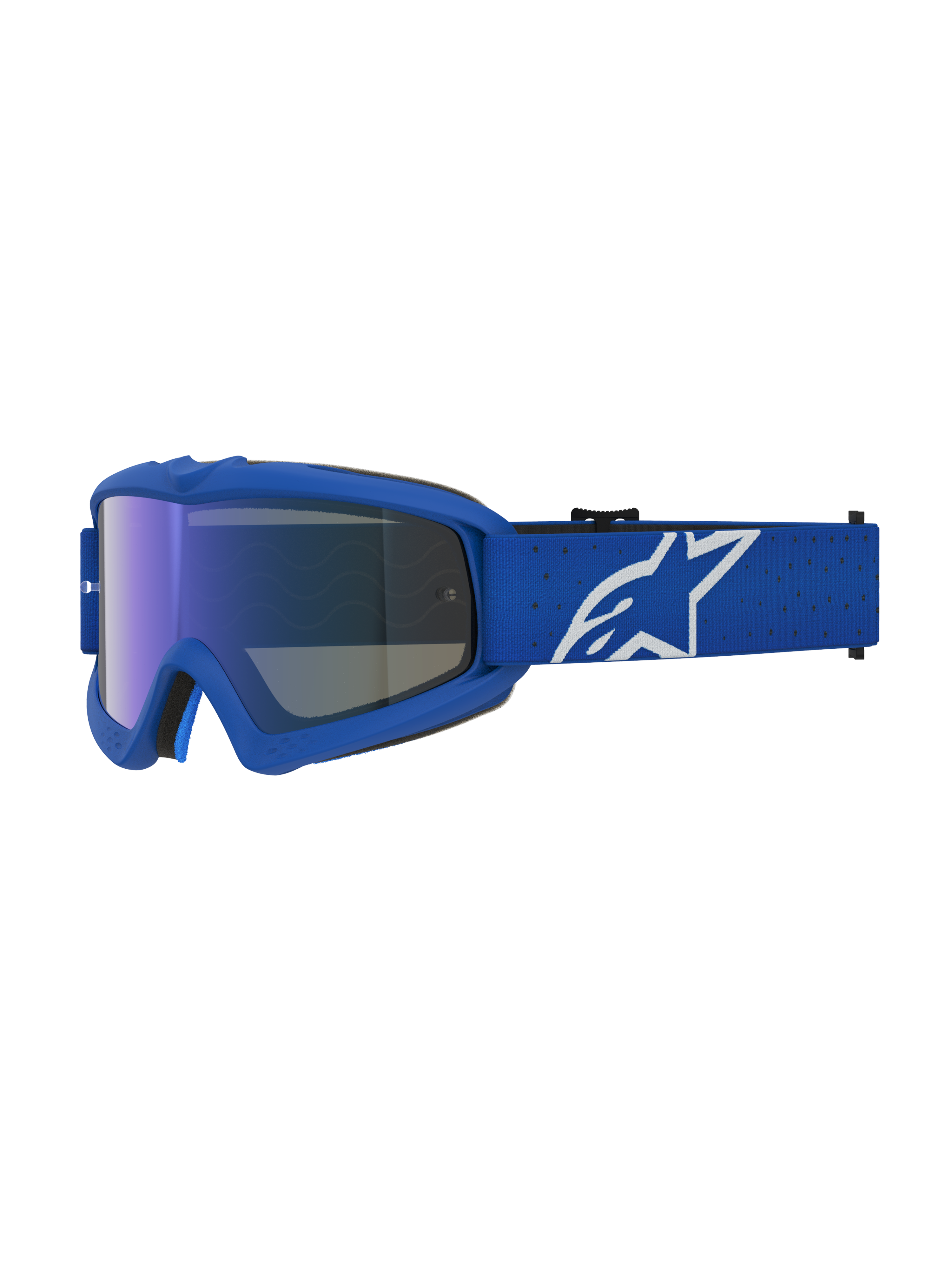 Gafas Alpinestars Vision Vesta Juvenil para motocross, azul y blanco, lente de espejo azul anti-vaho y protección UVA