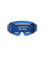 Gafas Alpinestars Vision Vesta Juvenil, gafas de motocross azules y blancas, vista trasera con correa de marca.
