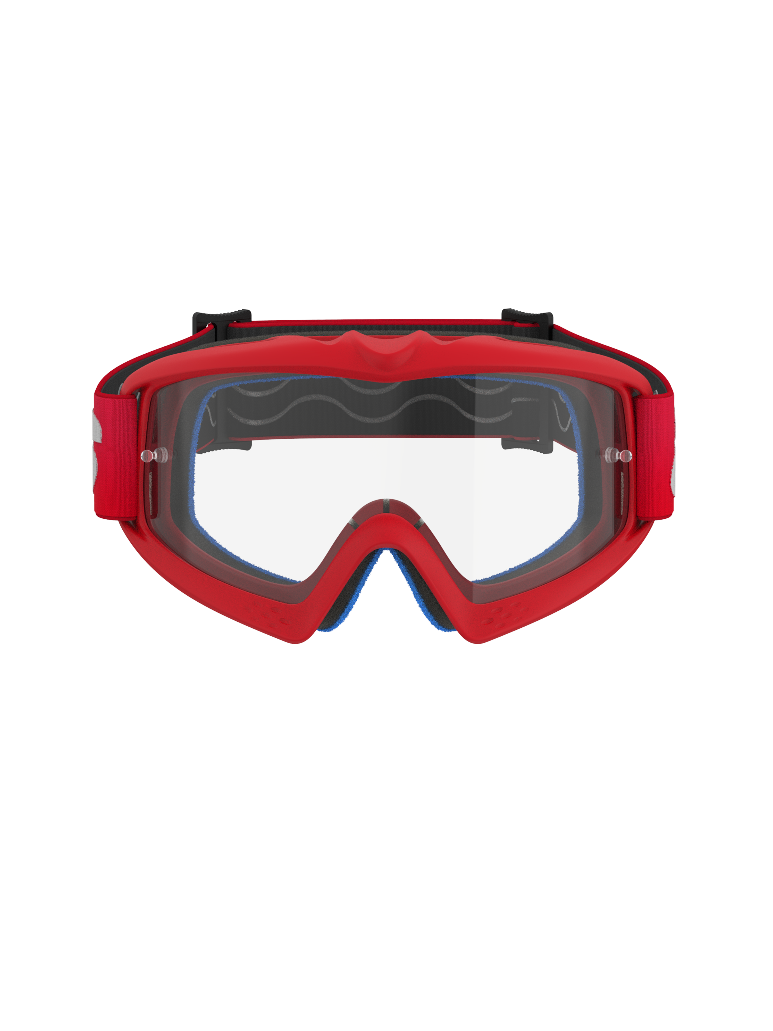 Alpinestars Vision Youth Blaze Goggles, Red and Clear, Youth Motocross Goggles featuring a flexible urethane frame, anti-fog polycarbonate lens with tear-off posts, front-facing view for off-road racing performance