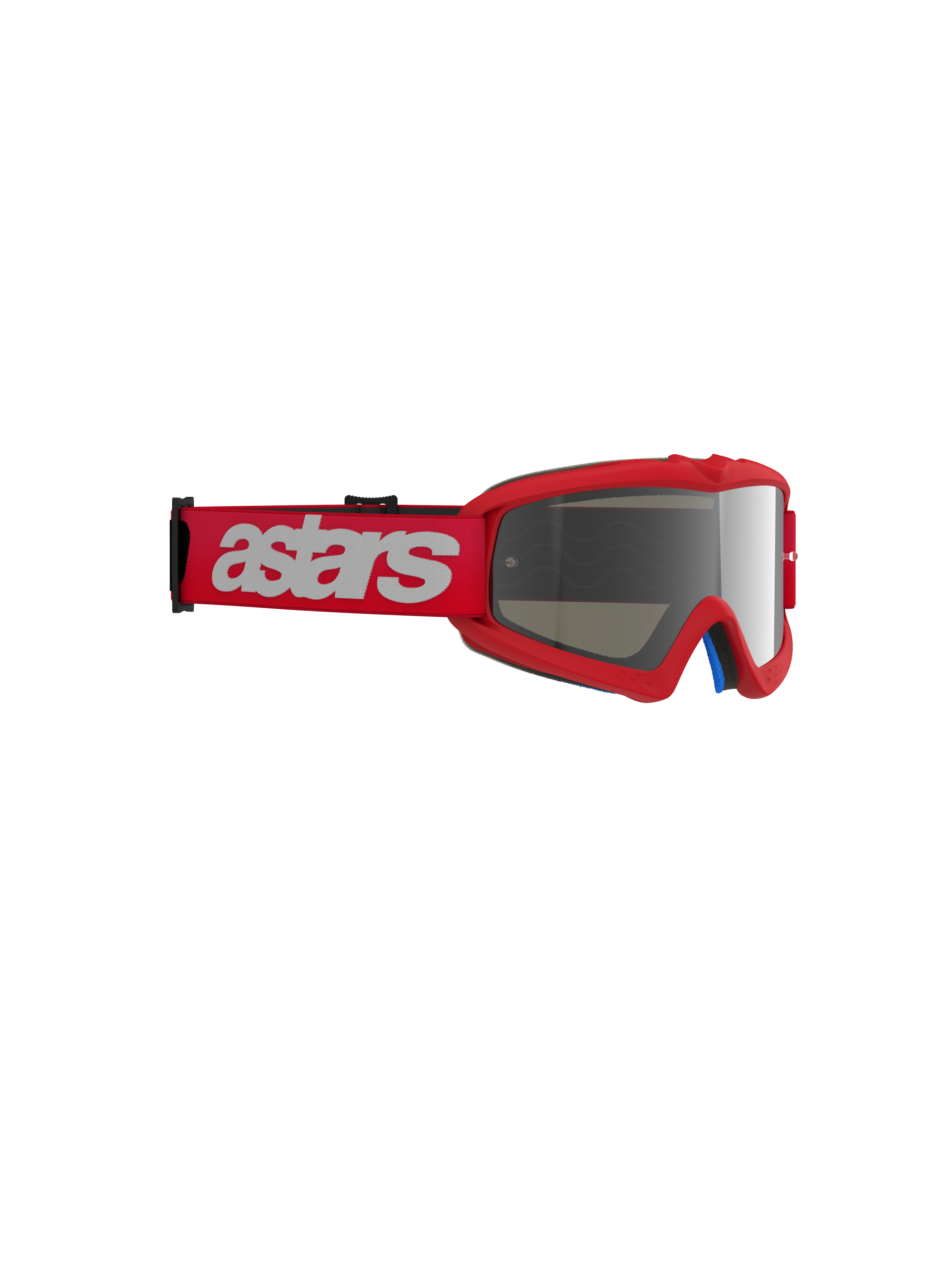 Alpinestars Vision Youth Blaze Goggles, Motocross Goggles, Red with Silver Mirror lens, red woven strap featuring white astars branding, compact urethane frame designed for youth riders, off-road racing eye protection