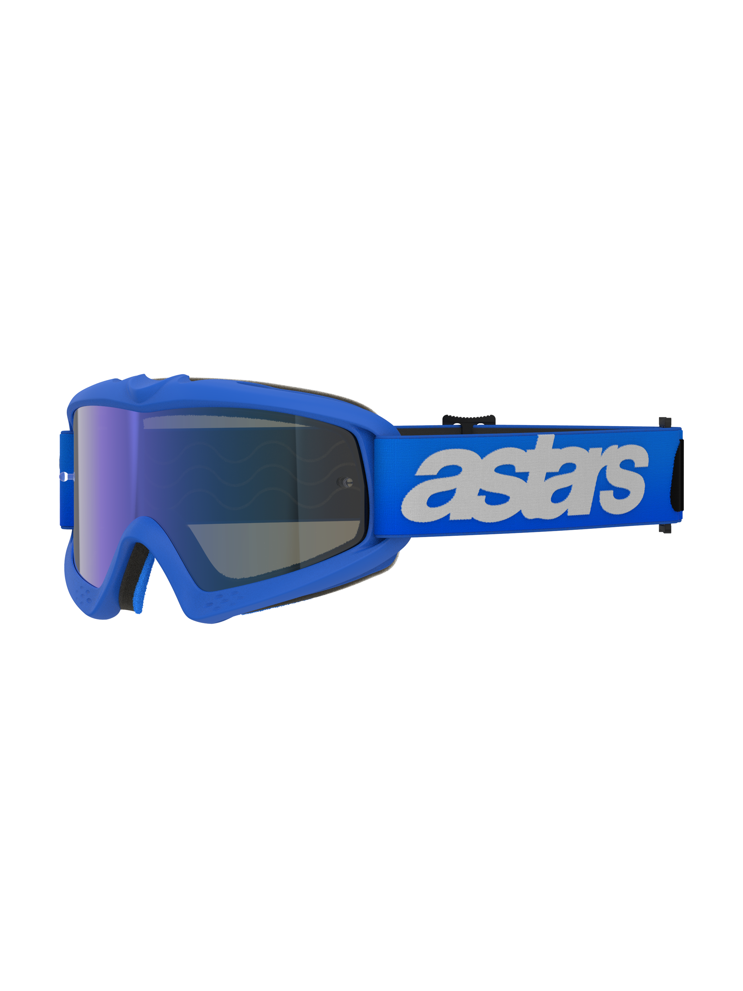 Alpinestars Vision Youth Blaze Goggles, gafas de motocross, Blue Mirror Blue, montura azul con lente de espejo azul anti-vaho, correa azul ajustable con logo "astars" blanco, protección ocular especializada para pilotos jóvenes